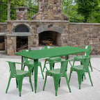 Flash Furniture Commercial Grade 31.5 x 63 Rectangular Metal Indoor-Outdoor Table Set with 6 Arm Chairs