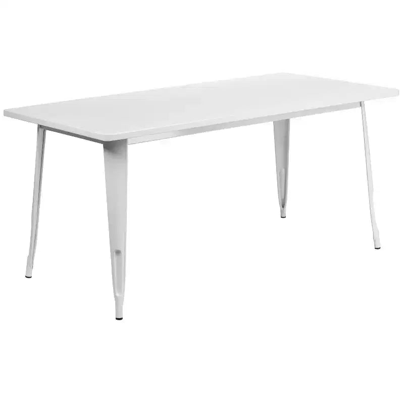Flash Furniture Commercial Grade 31.5 x 63 Rectangular Metal Indoor-Outdoor Table Set with 6 Arm Chairs