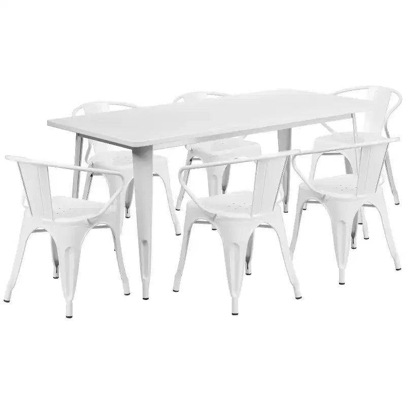 Flash Furniture Commercial Grade 31.5 x 63 Rectangular Metal Indoor-Outdoor Table Set with 6 Arm Chairs