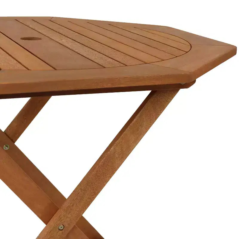 Sunnydaze Outdoor Meranti Wood with Teak Oil Finish Folding Patio Dining Table and Chairs - Brown - 5pc