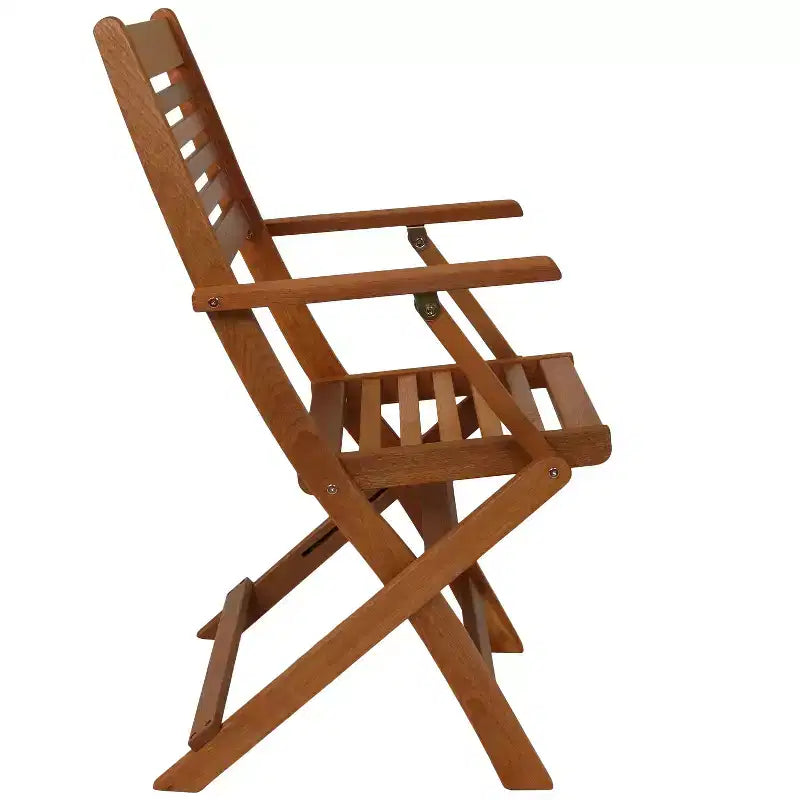 Sunnydaze Outdoor Meranti Wood with Teak Oil Finish Folding Patio Dining Table and Chairs - Brown - 5pc