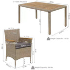 Sunnydaze Outdoor Rattan and Acacia Wood Foxford Patio Dining Set with Table, Chairs, and Seat Cushions - Gray - 7pc