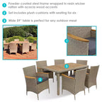 Sunnydaze Outdoor Rattan and Acacia Wood Foxford Patio Dining Set with Table, Chairs, and Seat Cushions - Gray - 7pc
