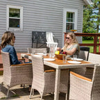 Sunnydaze Outdoor Rattan and Acacia Wood Foxford Patio Dining Set with Table, Chairs, and Seat Cushions - Gray - 7pc