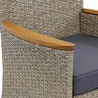Sunnydaze Outdoor Rattan and Acacia Wood Foxford Patio Dining Set with Table, Chairs, and Seat Cushions - Gray - 7pc