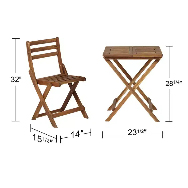 Teal Island Designs Coastal Wood 3-Piece Outdoor Bistro Folding Square Dining Table And Chairs 23 1/2 Wide Natural for Front Porch Patio