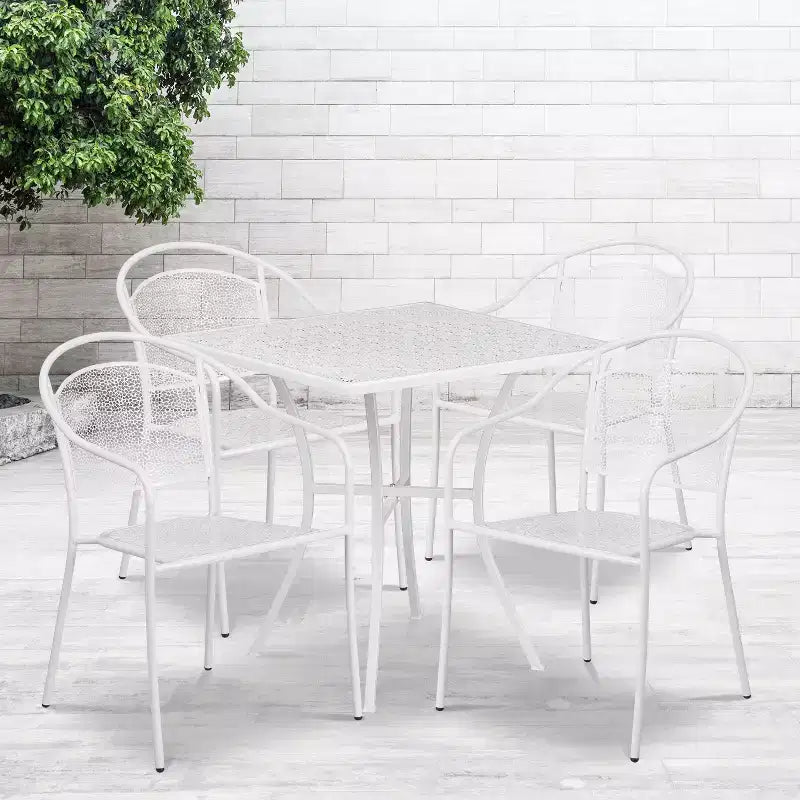 Flash Furniture Oia Commercial Grade 28 Square Indoor-Outdoor Steel Patio Table Set with 4 Round Back Chairs