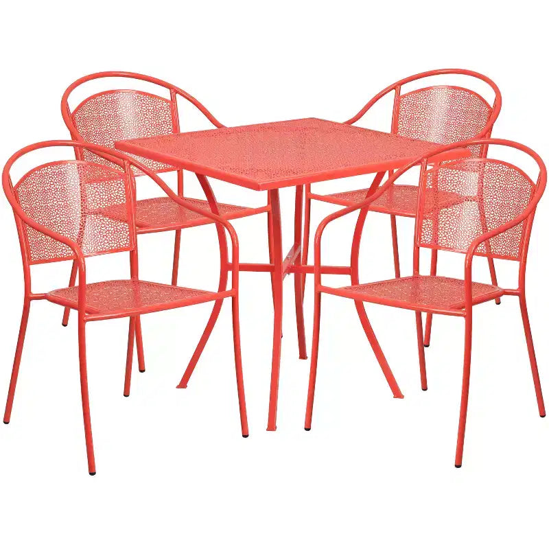 Flash Furniture Oia Commercial Grade 28 Square Indoor-Outdoor Steel Patio Table Set with 4 Round Back Chairs