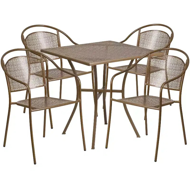 Flash Furniture Oia Commercial Grade 28 Square Indoor-Outdoor Steel Patio Table Set with 4 Round Back Chairs