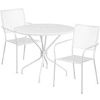 Flash Furniture Oia Commercial Grade 35.25 Round Indoor-Outdoor Steel Patio Table Set with 2 Square Back Chairs