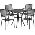 Flash Furniture Oia Ensemble de table de patio d'intérieur-extérieur carré en acier de qualité commerciale de 28 pouces avec 4 chaises à dossier carré