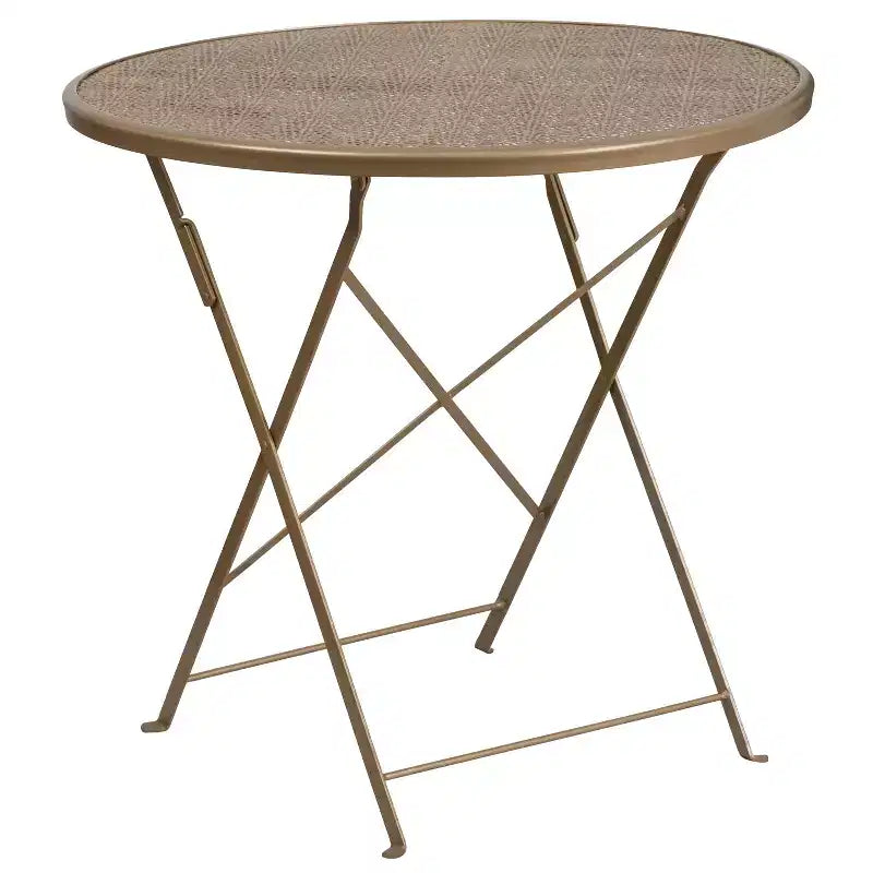 Ensemble de table de patio pliable ronde en acier Oia de qualité commerciale Flash Furniture de 76,2 cm pour l'intérieur et l'extérieur avec 2 chaises à dossier rond