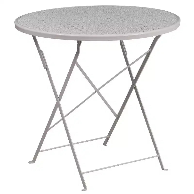 Ensemble de table de patio pliable ronde en acier Oia de qualité commerciale Flash Furniture de 76,2 cm pour l'intérieur et l'extérieur avec 2 chaises à dossier rond