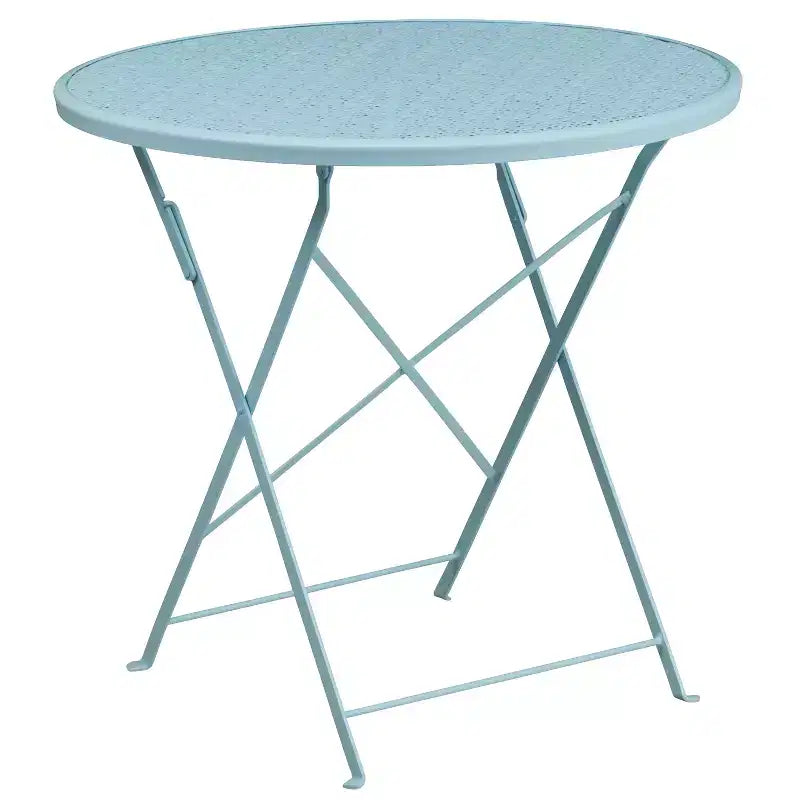 Ensemble de table de patio pliable ronde en acier Oia de qualité commerciale Flash Furniture de 76,2 cm pour l'intérieur et l'extérieur avec 2 chaises à dossier rond