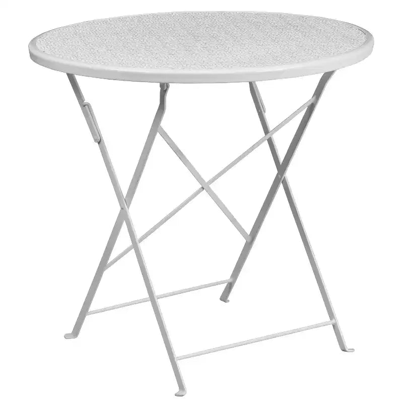 Ensemble de table de patio pliable ronde en acier Oia de qualité commerciale Flash Furniture de 76,2 cm pour l'intérieur et l'extérieur avec 2 chaises à dossier rond