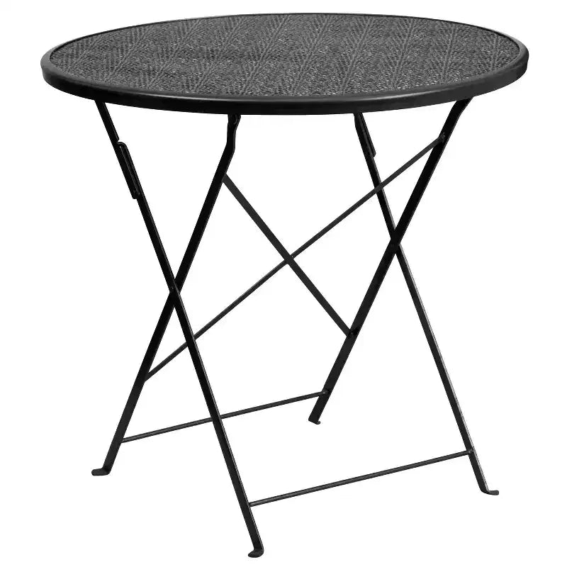 Ensemble de table de patio pliable ronde en acier Oia de qualité commerciale Flash Furniture de 76,2 cm pour l'intérieur et l'extérieur avec 2 chaises à dossier rond