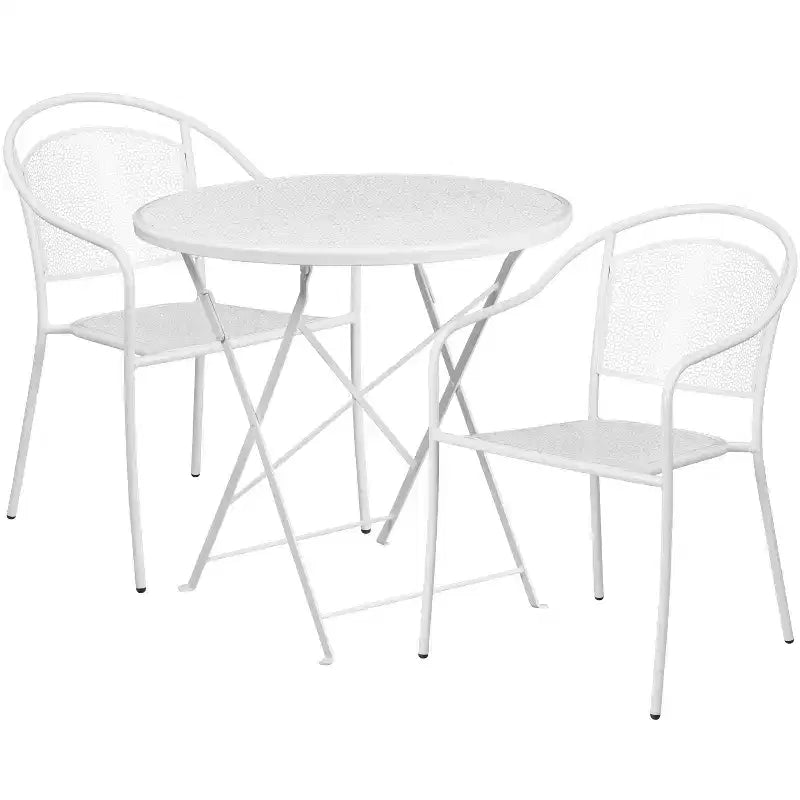 Flash Furniture Oia Commercial Grade 30 Round Indoor-Outdoor Steel Folding Patio Table Set with 2 Round Back Chairs