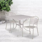 Flash Furniture Oia Commercial Grade 35.5 Square Indoor-Outdoor Steel Patio Table Set with 2 Round Back Chairs