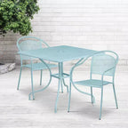 Flash Furniture Oia Commercial Grade 35.5 Square Indoor-Outdoor Steel Patio Table Set with 2 Round Back Chairs