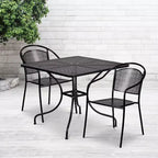 Flash Furniture Oia Commercial Grade 35.5 Square Indoor-Outdoor Steel Patio Table Set with 2 Round Back Chairs