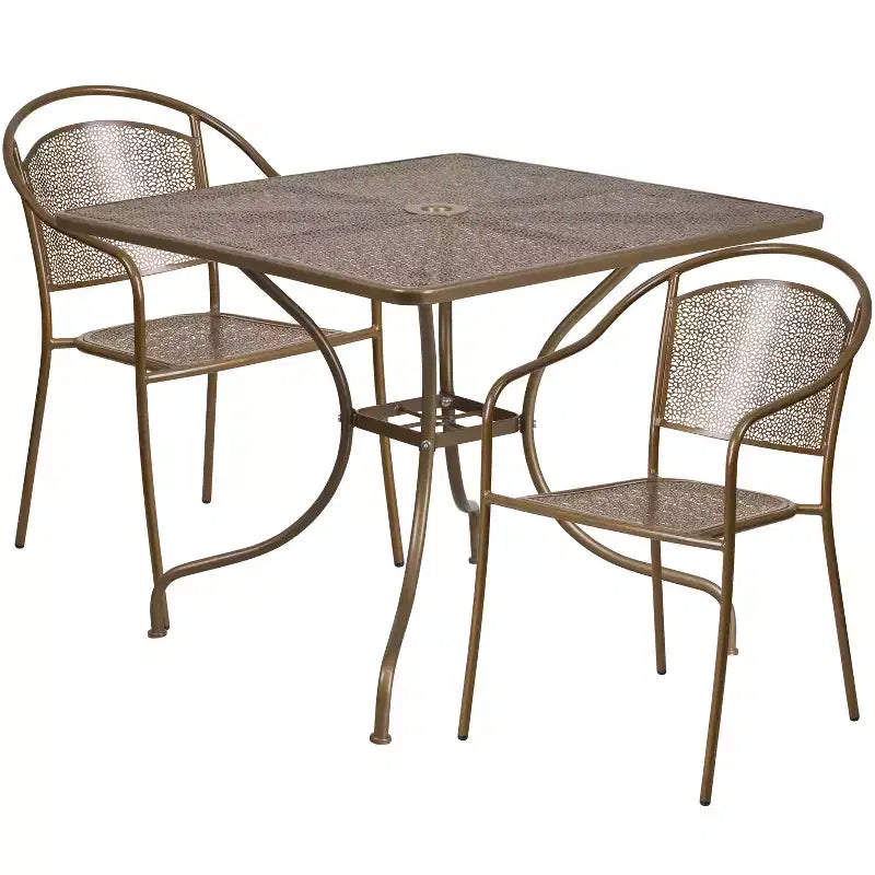 Flash Furniture Oia Commercial Grade 35.5 Square Indoor-Outdoor Steel Patio Table Set with 2 Round Back Chairs