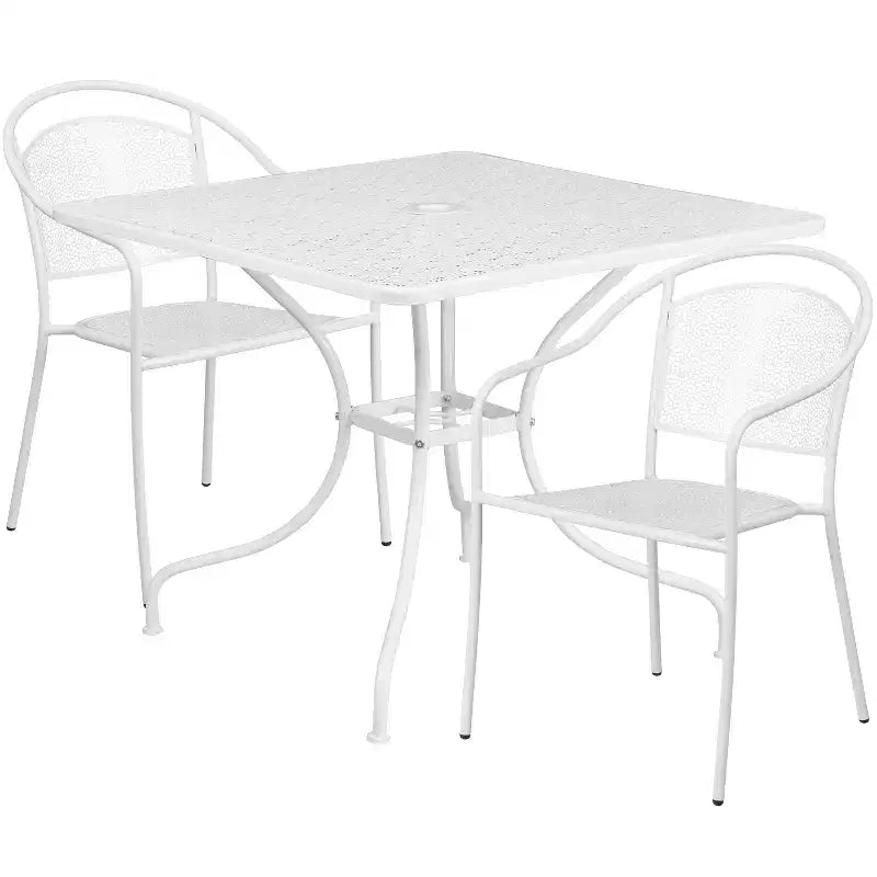 Flash Furniture Oia Commercial Grade 35.5 Square Indoor-Outdoor Steel Patio Table Set with 2 Round Back Chairs