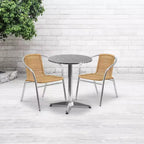 Flash Furniture Lila 23.5'' Round Aluminum Indoor-Outdoor Table Set with 2 Rattan Chairs