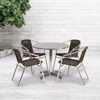 Flash Furniture Lila 31.5'' Round Aluminum Indoor-Outdoor Table Set with 4 Rattan Chairs