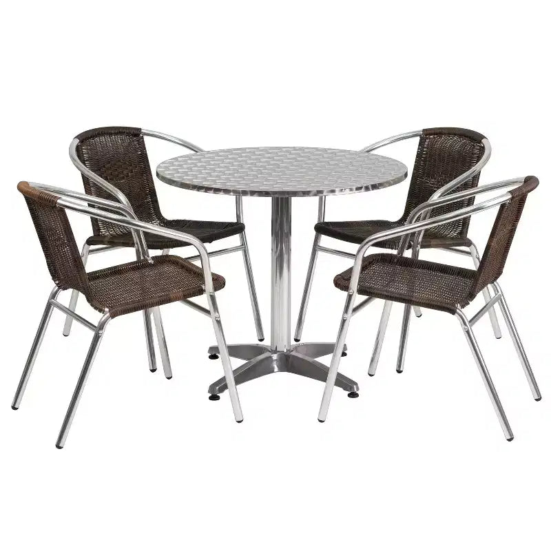 Flash Furniture Lila 31.5'' Round Aluminum Indoor-Outdoor Table Set with 4 Rattan Chairs