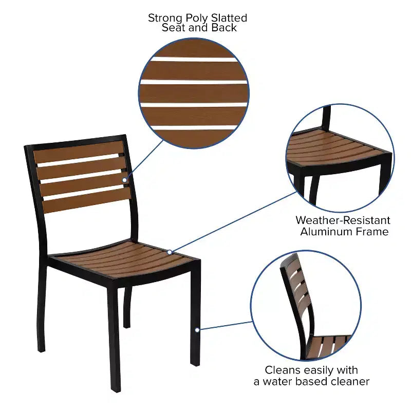 Flash Furniture Lark Outdoor Patio Bistro Dining Table Set with 2 Chairs and Faux Teak Poly Slats