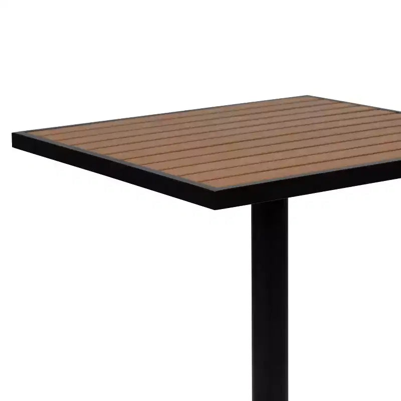 Flash Furniture Lark Outdoor Patio Bistro Dining Table Set with 4 Chairs and Faux Teak Poly Slats