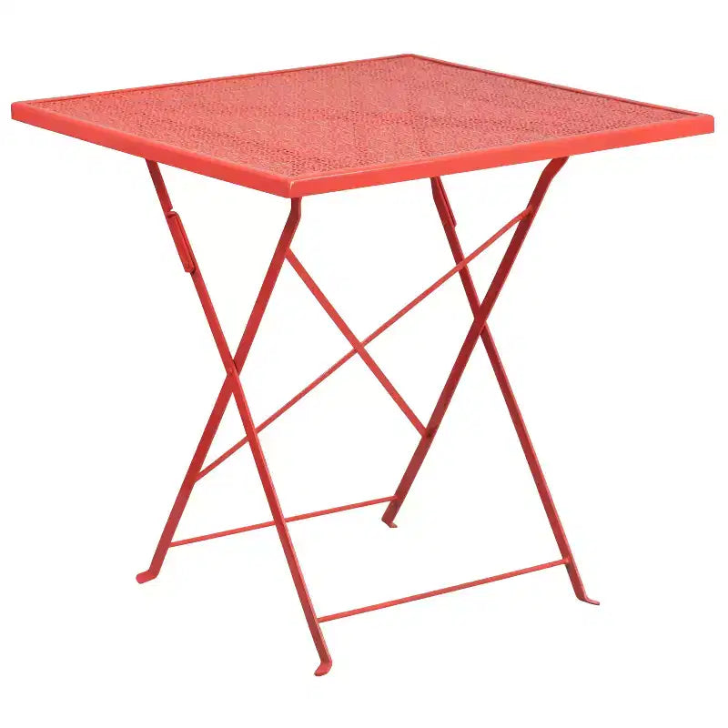 Emma and Oliver Commercial 28 Square Metal Folding Patio Table Set w/ 4 Square Back Chairs