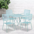 Emma and Oliver Commercial 28 Square Metal Folding Patio Table Set w/ 4 Square Back Chairs