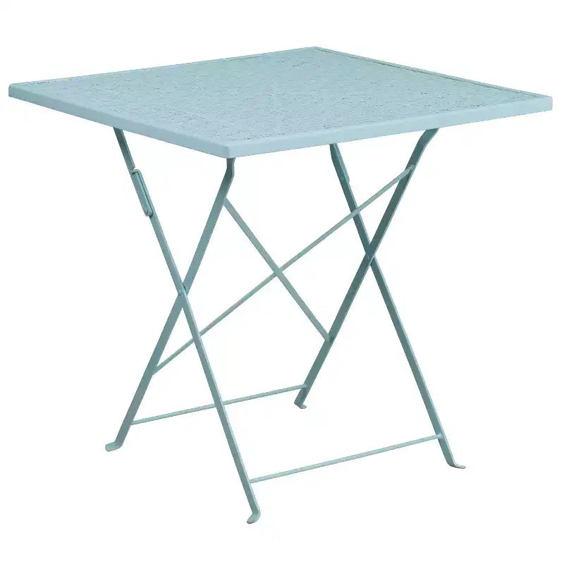 Emma and Oliver Commercial 28 Square Metal Folding Patio Table Set w/ 4 Square Back Chairs