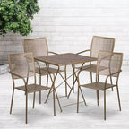 Emma and Oliver Commercial 28 Square Metal Folding Patio Table Set w/ 4 Square Back Chairs