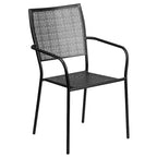 Emma and Oliver Commercial 28 Square Metal Folding Patio Table Set w/ 4 Square Back Chairs