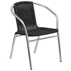 Emma and Oliver 27.5 Square Aluminum Garden Patio Table Set with 2 Rattan Chairs