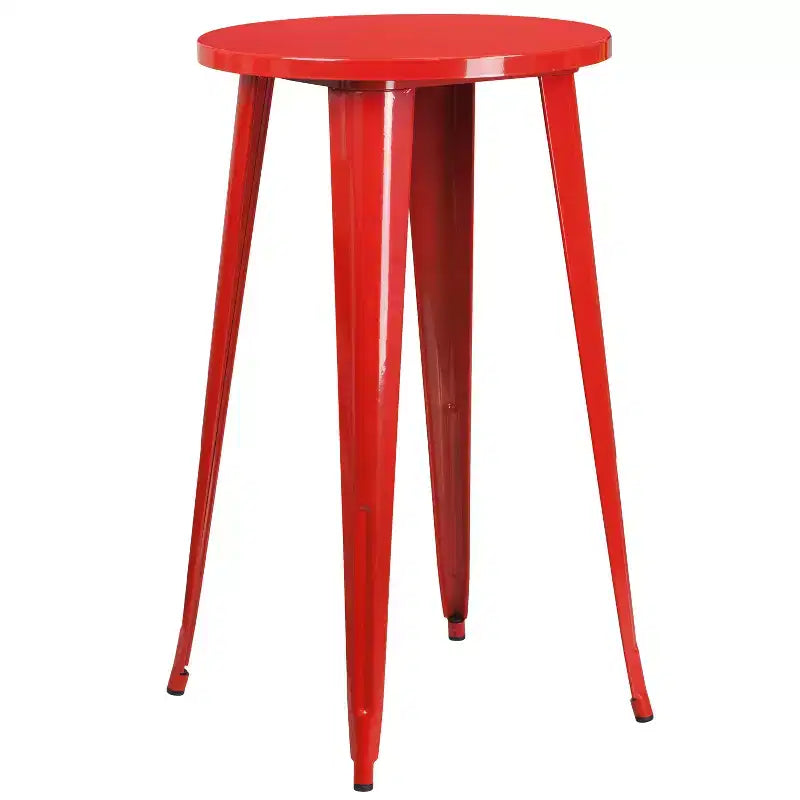 Emma and Oliver Commercial Grade 24 Round Metal Indoor-Outdoor Bar Table Set with 2 Cafe Stools