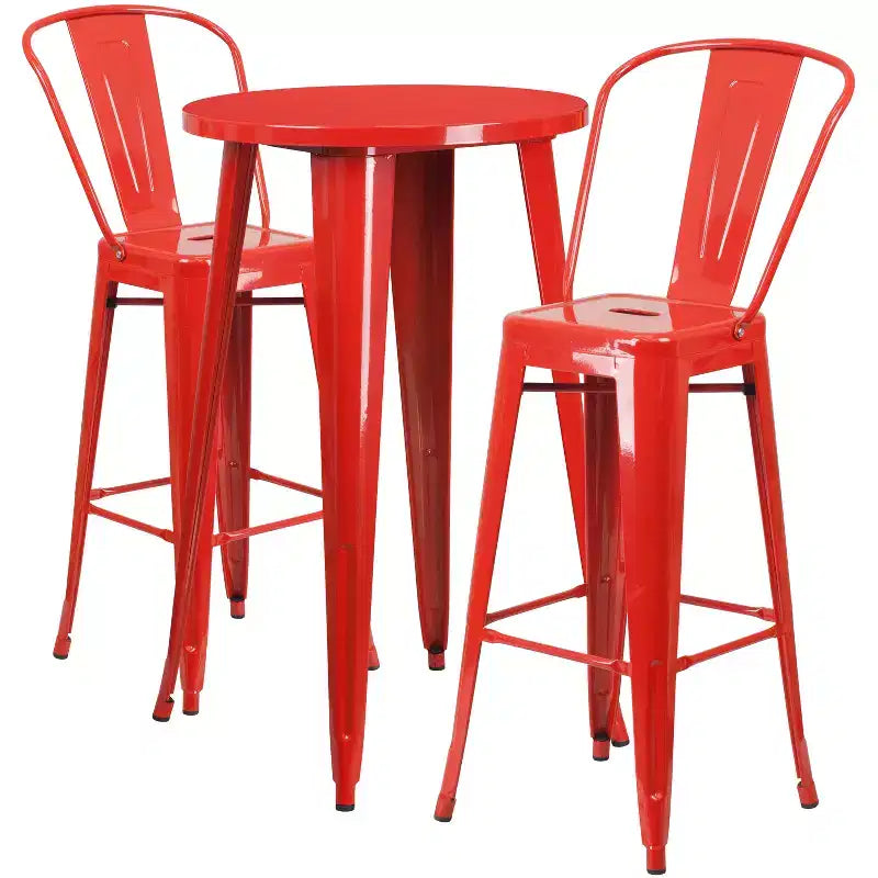 Emma and Oliver Commercial Grade 24 Round Metal Indoor-Outdoor Bar Table Set with 2 Cafe Stools