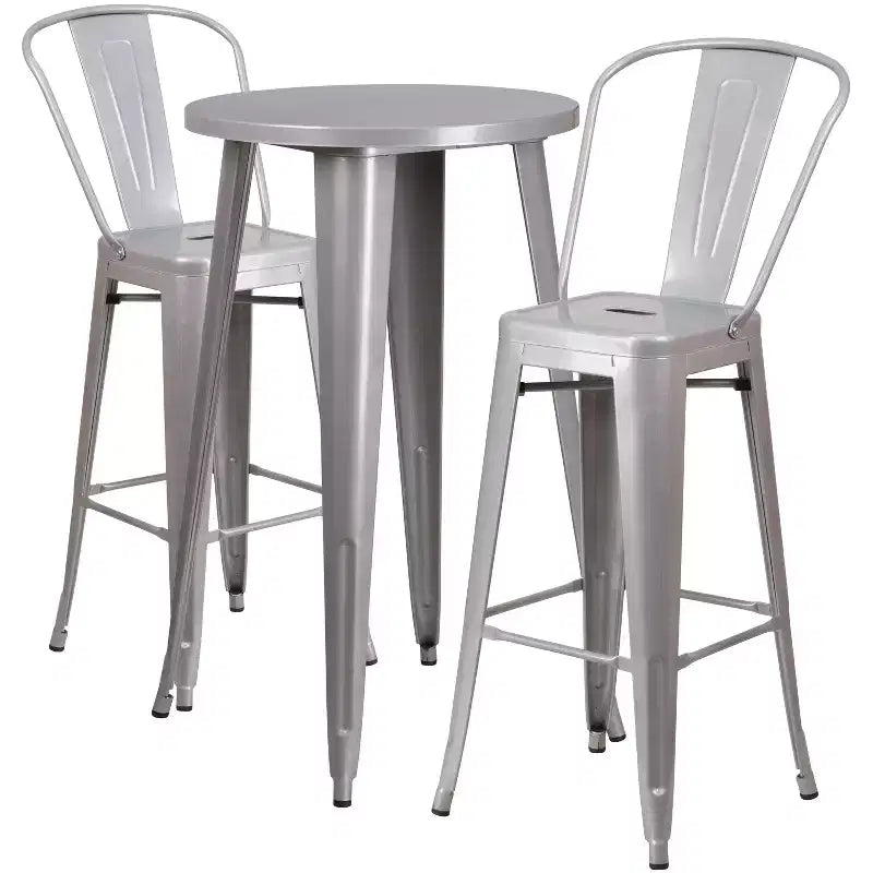 Emma and Oliver Commercial Grade 24 Round Metal Indoor-Outdoor Bar Table Set with 2 Cafe Stools
