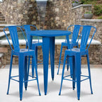 Emma and Oliver Commercial Grade 30 Round Metal Indoor-Outdoor Bar Table Set with 4 Cafe Stools