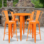 Emma and Oliver Commercial Grade 30 Round Metal Indoor-Outdoor Bar Table Set with 4 Cafe Stools