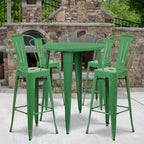 Emma and Oliver Commercial Grade 30 Round Metal Indoor-Outdoor Bar Table Set with 4 Cafe Stools