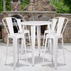 Emma and Oliver Commercial Grade 30 Round Metal Indoor-Outdoor Bar Table Set with 4 Cafe Stools