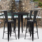 Emma and Oliver Commercial Grade 30 Round Metal Indoor-Outdoor Bar Table Set with 4 Cafe Stools