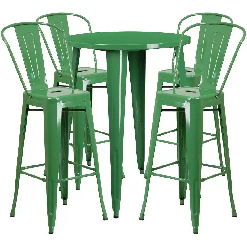 Emma and Oliver Commercial Grade 30 Round Metal Indoor-Outdoor Bar Table Set with 4 Cafe Stools