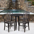 Emma and Oliver Commercial Grade 30 Round Metal Indoor-Outdoor Table Set & 4 Slat Back Chairs