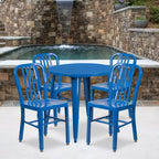 Emma and Oliver Commercial Grade 30 Round Metal Indoor-Outdoor Table Set & 4 Slat Back Chairs