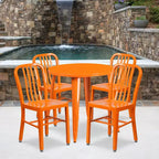 Emma and Oliver Commercial Grade 30 Round Metal Indoor-Outdoor Table Set & 4 Slat Back Chairs