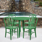 Emma and Oliver Commercial Grade 30 Round Metal Indoor-Outdoor Table Set & 4 Slat Back Chairs
